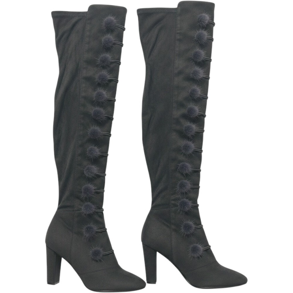Catherine Malandrino Women's Gray Fluffy Faux-Fur Pom-Poms Knee High Boots - 9